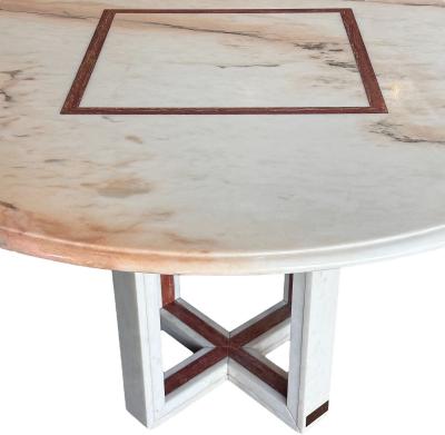 French Red and White Marble Center Dining Table 1960