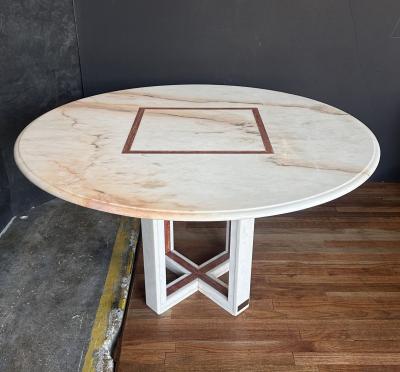 French Red and White Marble Center Dining Table 1960