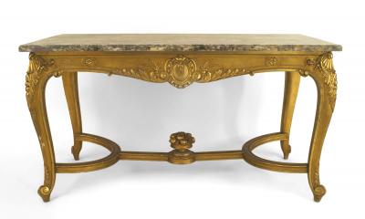 French Regence Style Gilt Center Table with Grey Marble Top