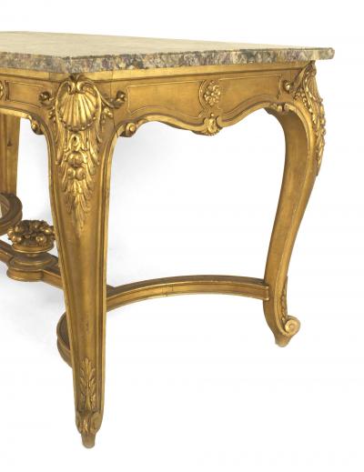 French Regence Style Gilt Center Table with Grey Marble Top