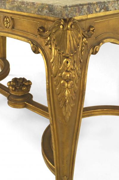 French Regence Style Gilt Center Table with Grey Marble Top