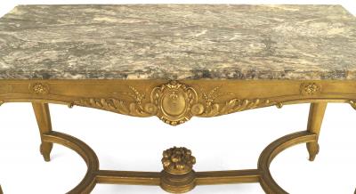 French Regence Style Gilt Center Table with Grey Marble Top