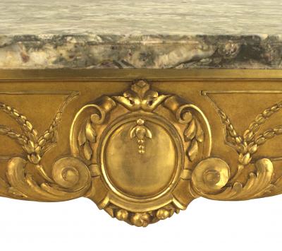 French Regence Style Gilt Center Table with Grey Marble Top