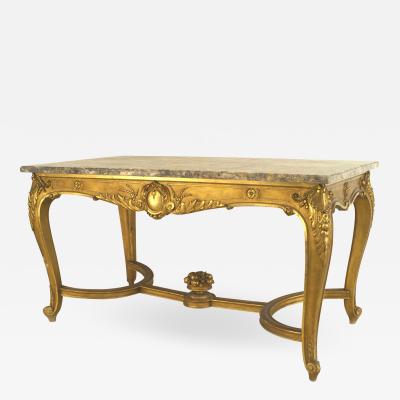 French Regence Style Gilt Center Table with Grey Marble Top