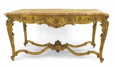 French Regence Style Gilt Center Table with Marble Top