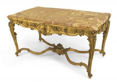 French Regence Style Gilt Center Table with Marble Top