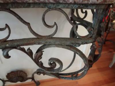 French Regence Wrought Iron Console Table with Marble Top