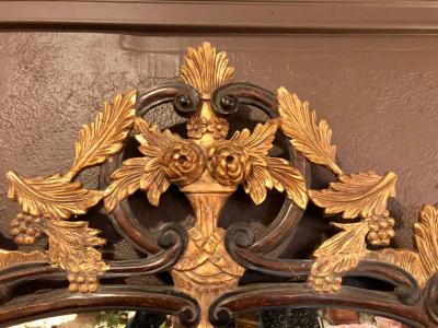 French Regency Antique Mirror of Mahogany and Gilt with Basket of Roses Design