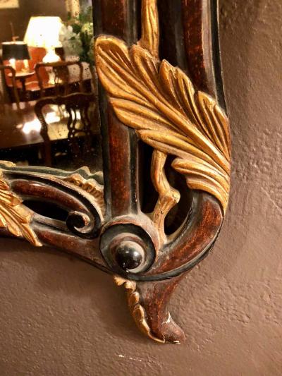 French Regency Antique Mirror of Mahogany and Gilt with Basket of Roses Design