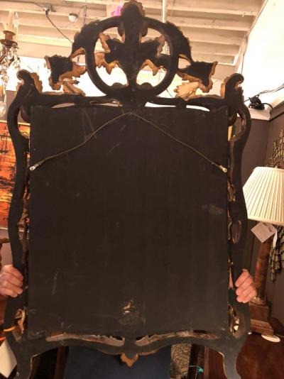 French Regency Antique Mirror of Mahogany and Gilt with Basket of Roses Design