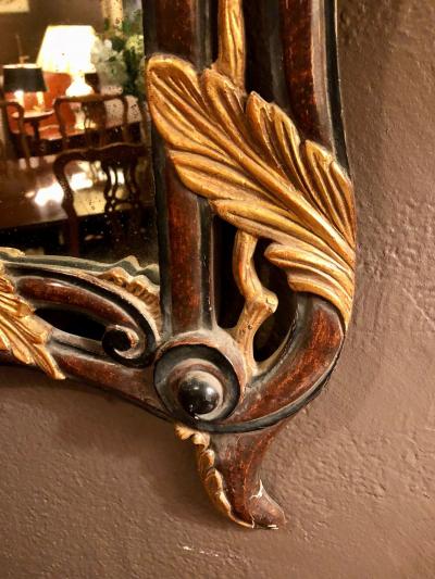 French Regency Antique Mirror of Mahogany and Gilt with Basket of Roses Design