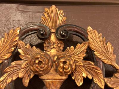 French Regency Antique Mirror of Mahogany and Gilt with Basket of Roses Design