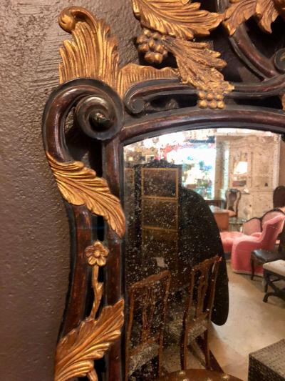 French Regency Antique Mirror of Mahogany and Gilt with Basket of Roses Design