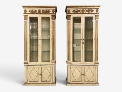 French Regency Monumental Bookcases Cream Painted Wood Gilt France 19th c 