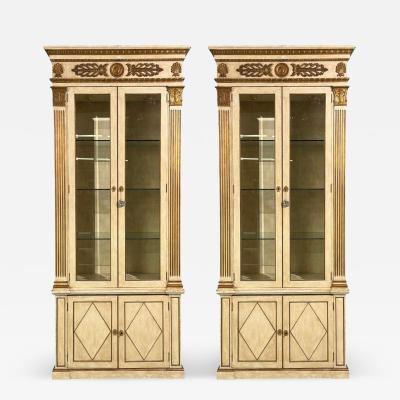 French Regency Monumental Bookcases Cream Painted Wood Gilt France 19th c 