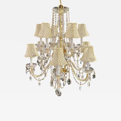 French Regency Style Crystal with Gold Frame Chandelier Custom Shades 12 arms