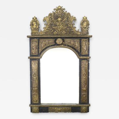 French Renaissance Style Brass Embossed Wall Mirror