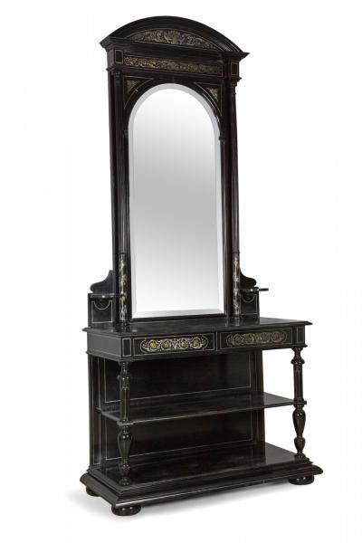 French Renaissance Style Mirrored Ebonized Metal inlaid Hall Table