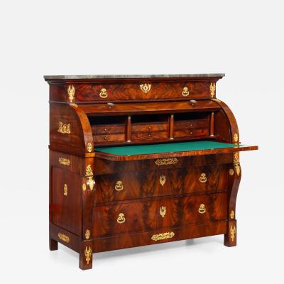 French Restauration Antique Mahogany Cylinder Roll Top Desk circa 1830