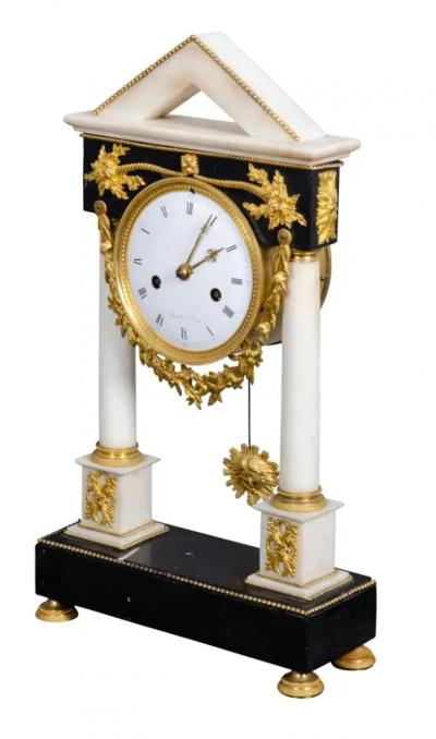 French Restauration Gilt Bronze Clock Signed Mesnil Paris