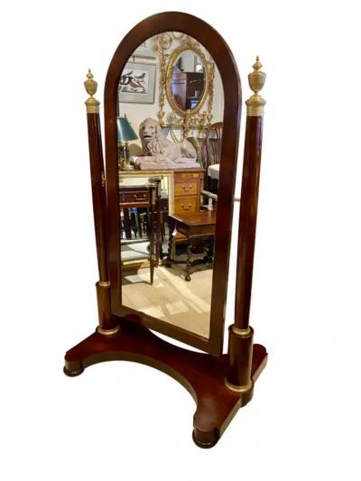 French Restauration Mahogany and Bronze Mounted Cheval Mirror