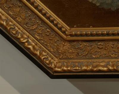 French Restauration Period 1820s Framed Octagonal Painting Depicting a Bouquet