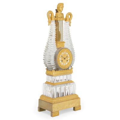 French Restauration period gilt bronze and cut glass mantel clock