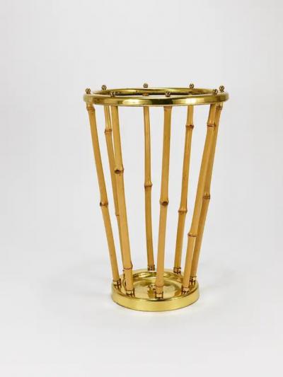 French Riviera Bamboo Brass Midcentury Umbrella Stand Austria 1950s