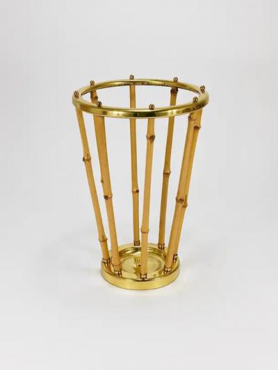 French Riviera Bamboo Brass Midcentury Umbrella Stand Austria 1950s