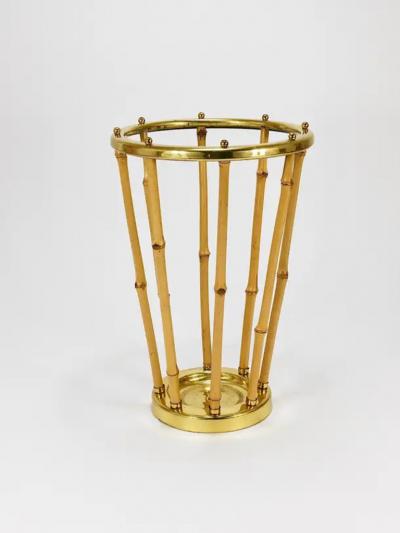 French Riviera Bamboo Brass Midcentury Umbrella Stand Austria 1950s