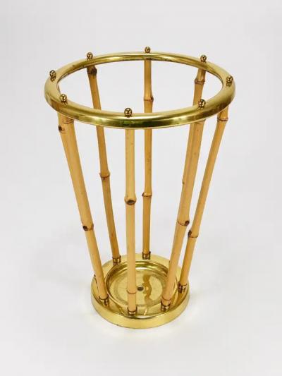 French Riviera Bamboo Brass Midcentury Umbrella Stand Austria 1950s