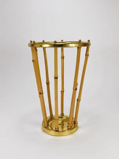 French Riviera Bamboo Brass Midcentury Umbrella Stand Austria 1950s