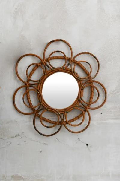 French Riviera Flower rattan sunburst mirror 1960s