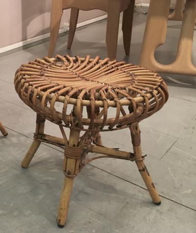 French Riviera Set of 4 Bamboo Round Bench in Perfect Vintage Condition