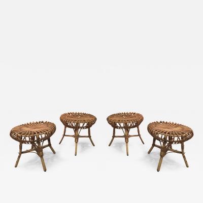 French Riviera Set of 4 Bamboo Round Bench in Perfect Vintage Condition