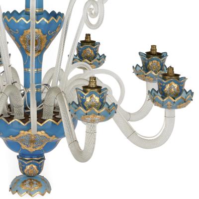 French Rococo Revival style gilt blue glass chandelier