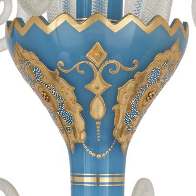 French Rococo Revival style gilt blue glass chandelier