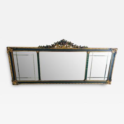 French Rococo Revival w Art Deco Flair Gilt Ebony Three Panel Mantel Mirror