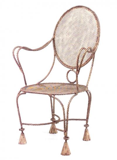 French Rope Tassel Gilt Arm Chairs