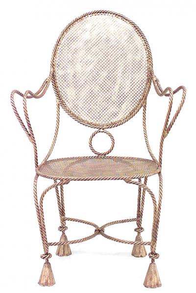 French Rope Tassel Gilt Arm Chairs