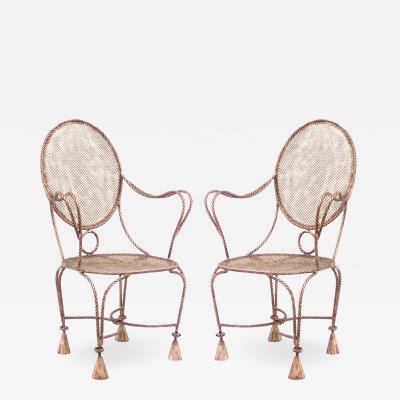 French Rope Tassel Gilt Arm Chairs