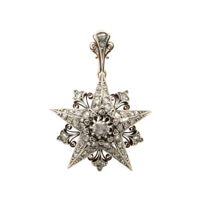 French Rose Diamond Five Pointed Star Brooch Pendant