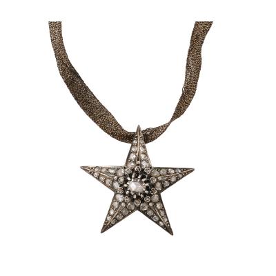 French Rose Diamond Five Pointed Star Brooch Pendant