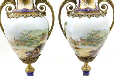 French S vres Porcelain Bronze Mounted Cobalt Raised Gilt Gold Covered Urn