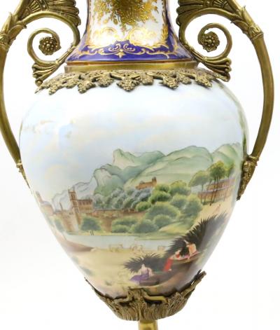 French S vres Porcelain Bronze Mounted Cobalt Raised Gilt Gold Covered Urn