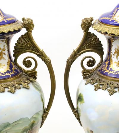 French S vres Porcelain Bronze Mounted Cobalt Raised Gilt Gold Covered Urn