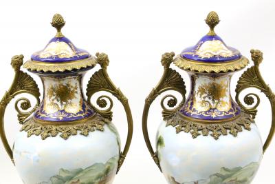 French S vres Porcelain Bronze Mounted Cobalt Raised Gilt Gold Covered Urn