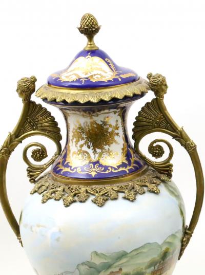 French S vres Porcelain Bronze Mounted Cobalt Raised Gilt Gold Covered Urn