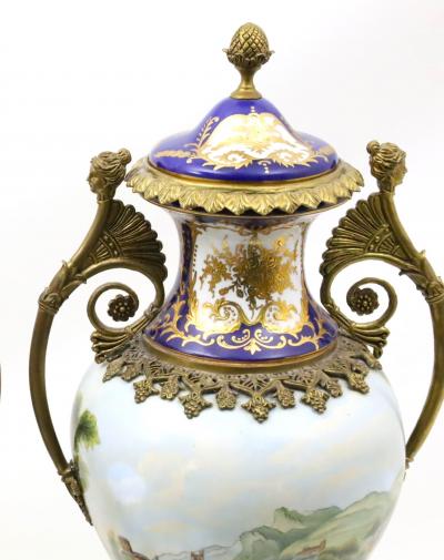 French S vres Porcelain Bronze Mounted Cobalt Raised Gilt Gold Covered Urn
