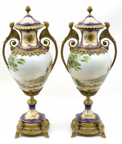 French S vres Porcelain Bronze Mounted Cobalt Raised Gilt Gold Covered Urn